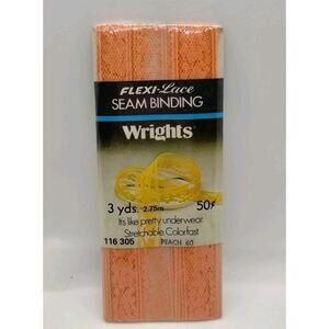 Wrights Seam Binding Flexi-Lace 3 Yds 116 305 - Peach 60 - Sewing Vintage 1978